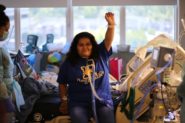 Augustina leaving the pediatric intensive care unit