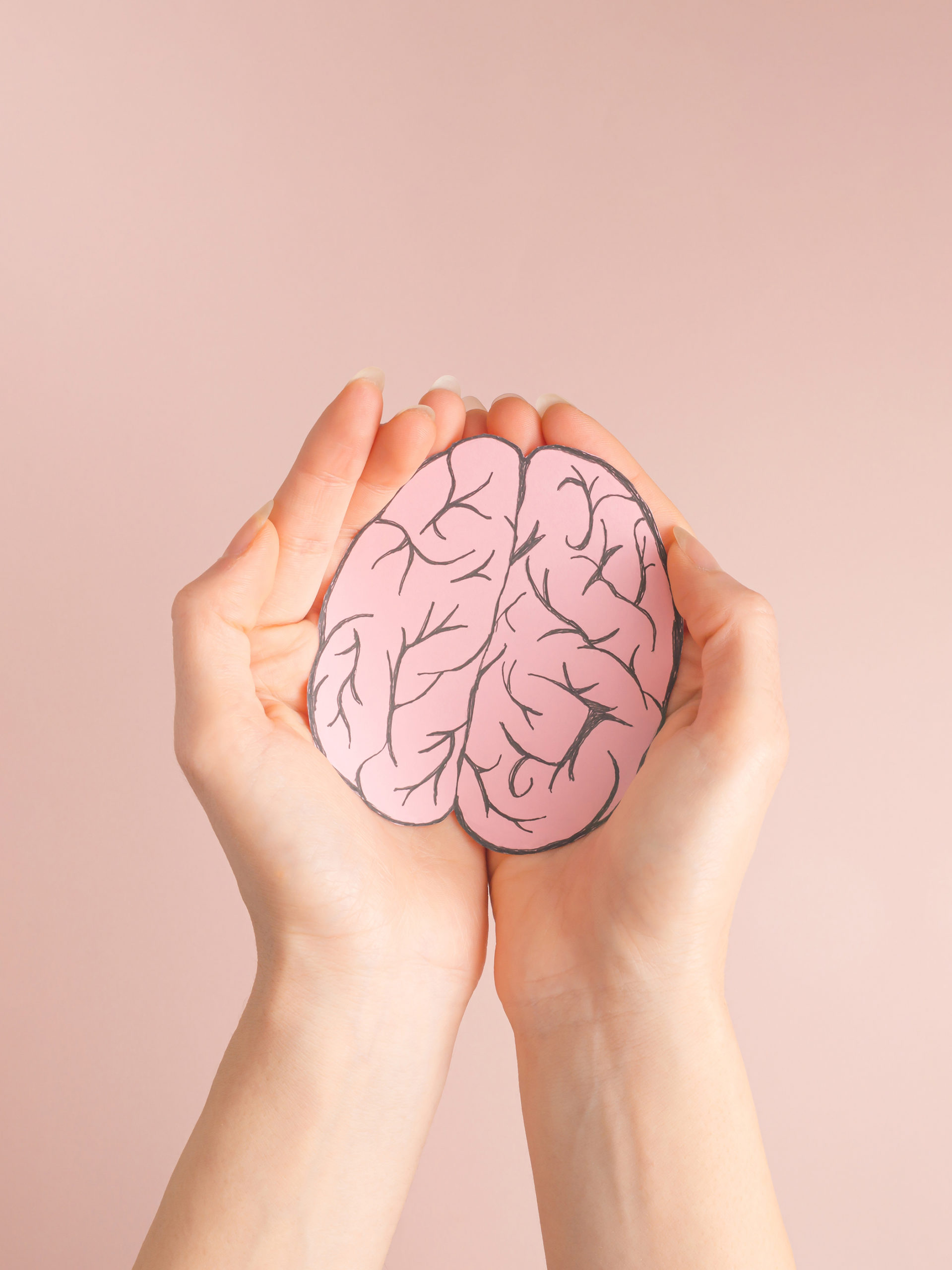 two hands holding paper brain
